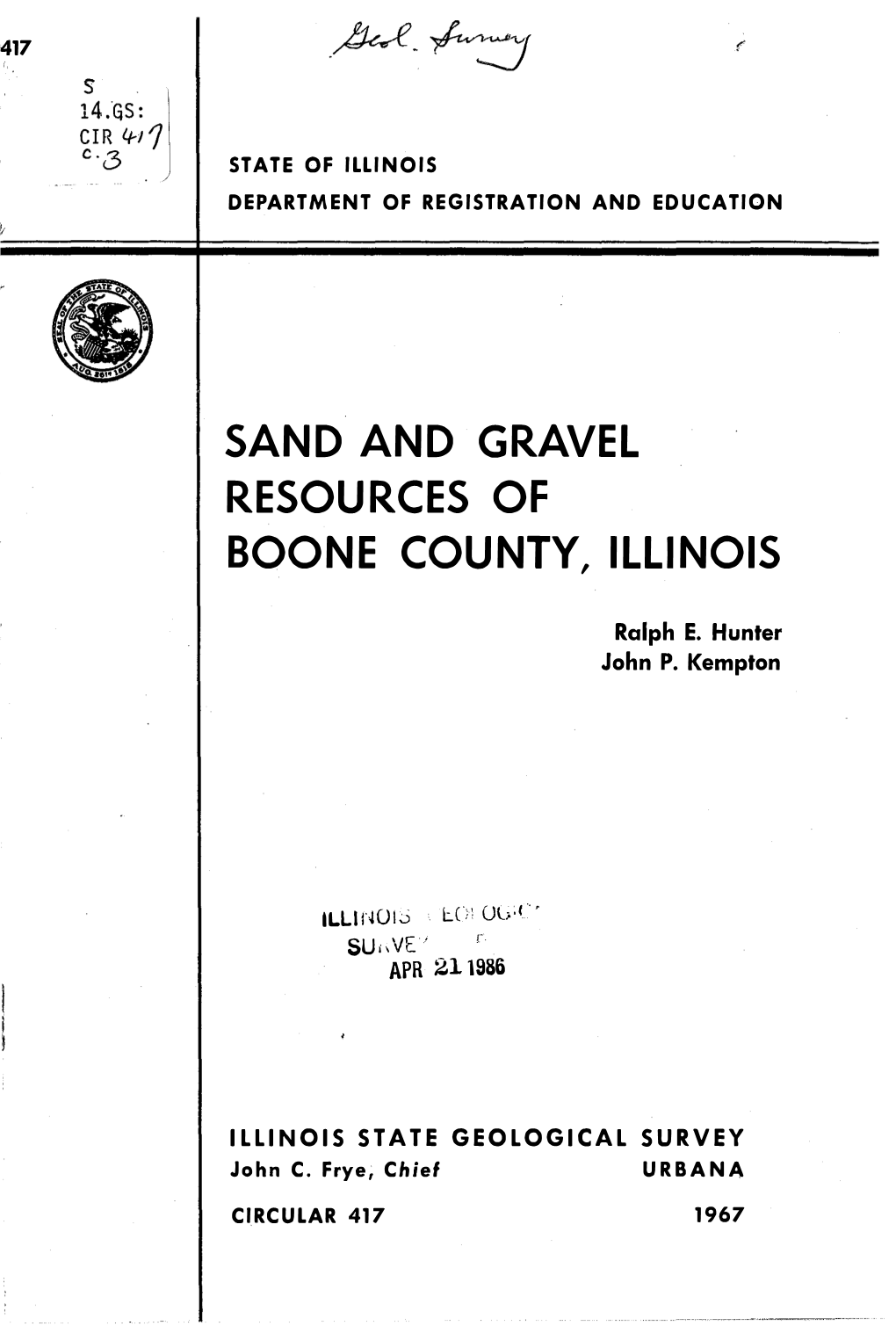 Sand and Gravel Resources of Boone County, Illinois