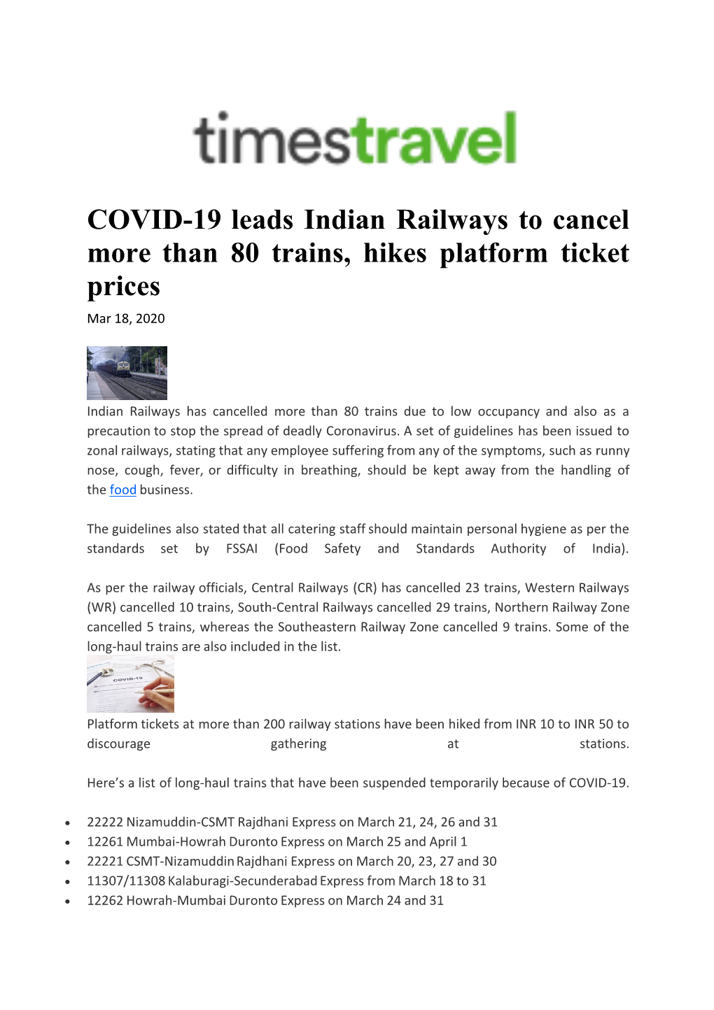 COVID-19 Leads Indian Railways to Cancel More Than 80 Trains, Hikes Platform Ticket Prices Mar 18, 2020