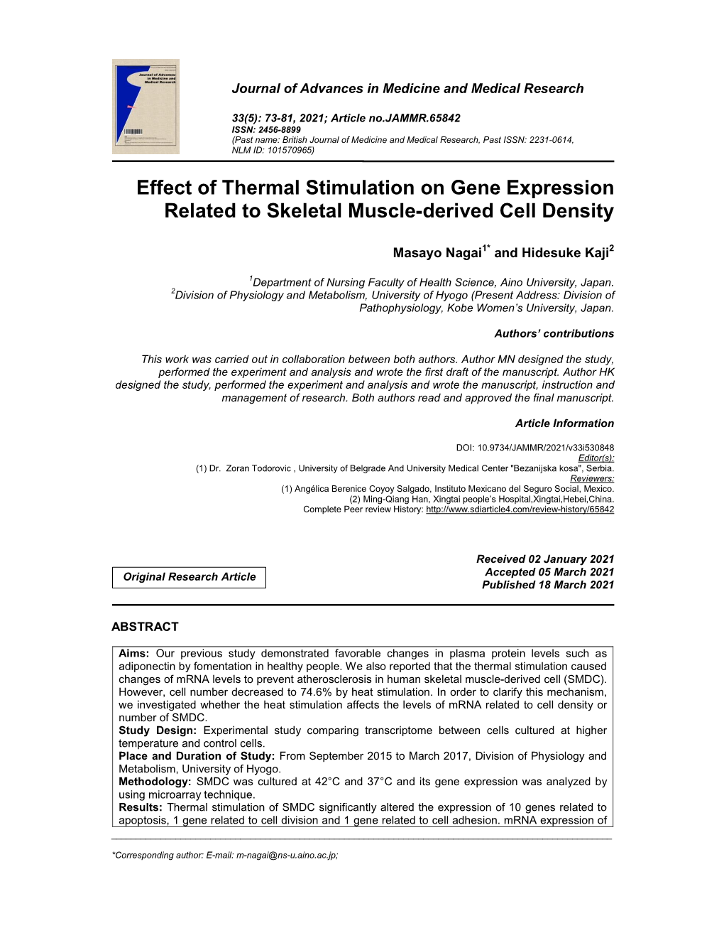 Effect of Thermal Stimulation on Gene Expression Related to Skeletal Muscle-Derived Cell Density