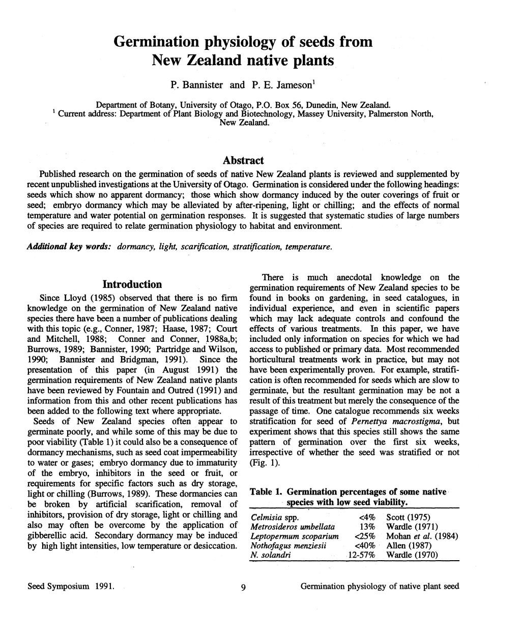 Germination Physiology of Seeds from New Zealand Native Plants