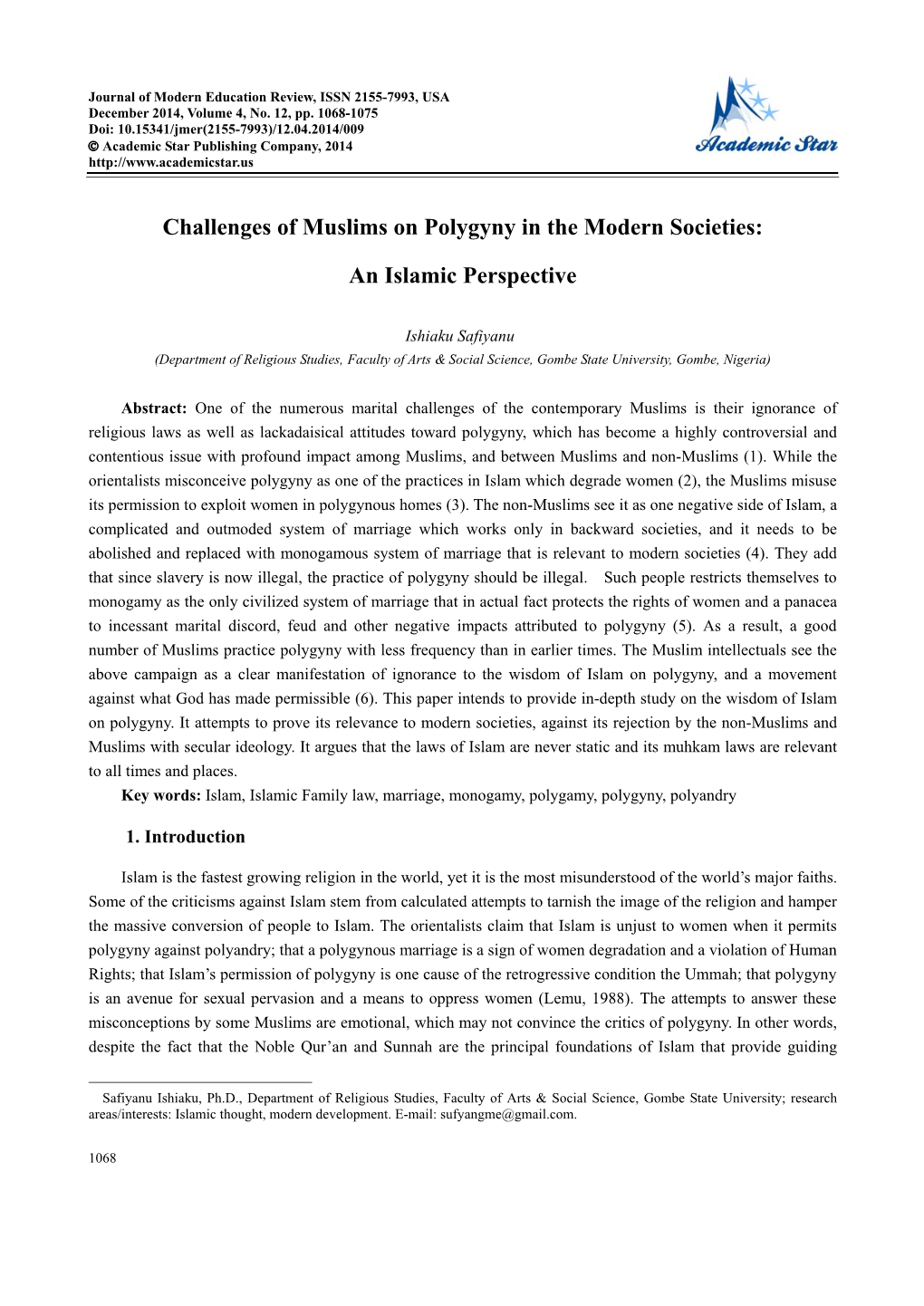 Challenges of Muslims on Polygyny in the Modern Societies: an Islamic
