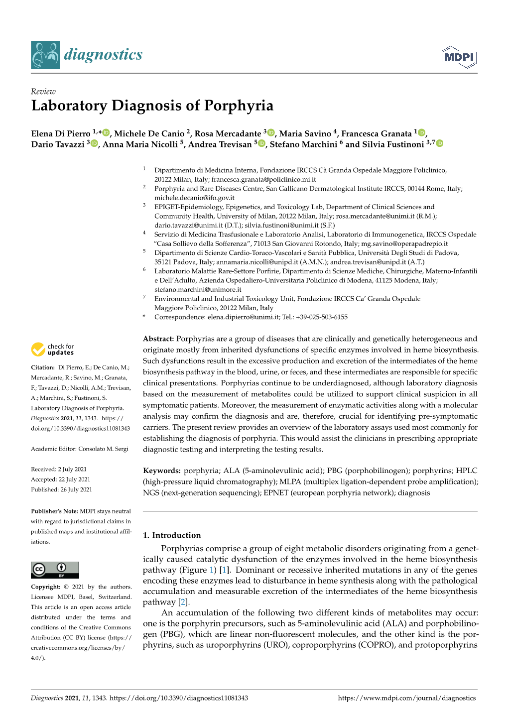 Laboratory Diagnosis of Porphyria