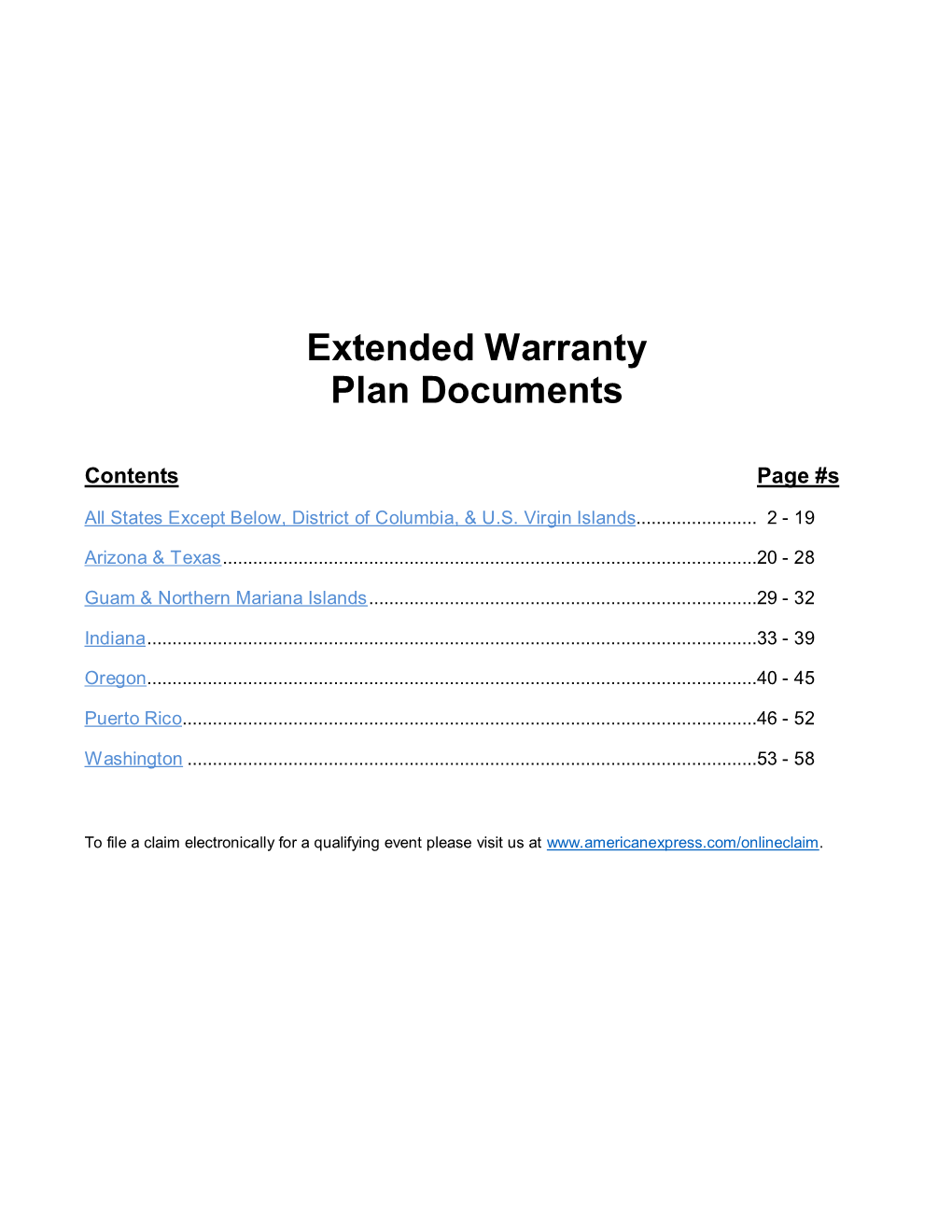 Extended Warranty Plan Documents