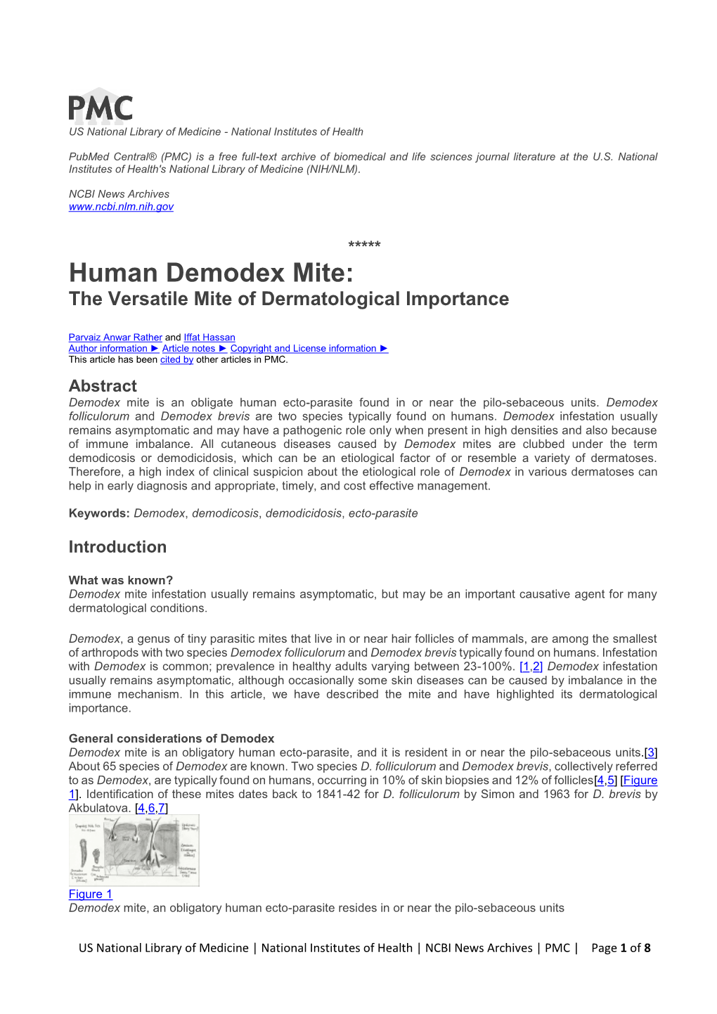 Human Demodex Mite: the Versatile Mite of Dermatological Importance