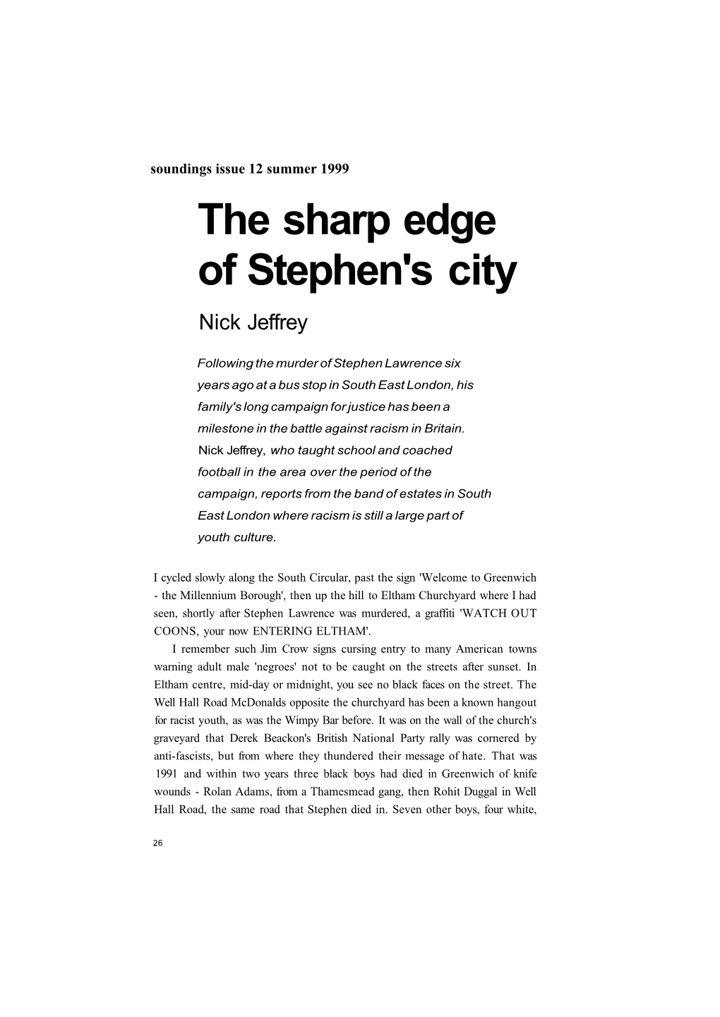 The Sharp Edge of Stephen's City Nick Jeffrey