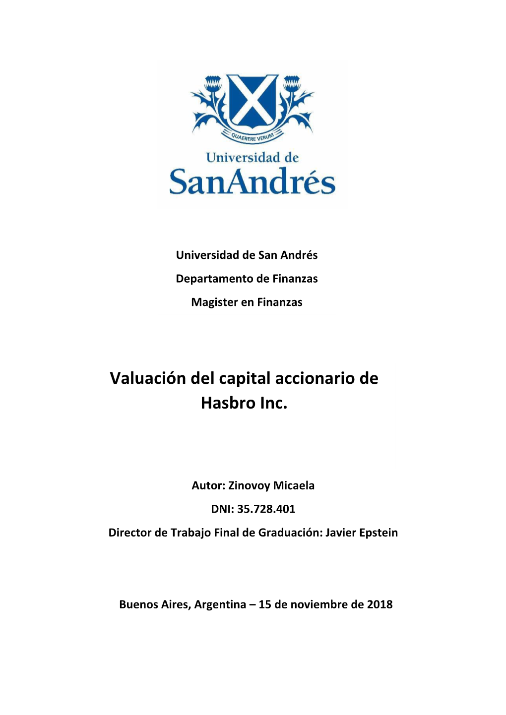 Valuación Del Capital Accionario De Hasbro Inc