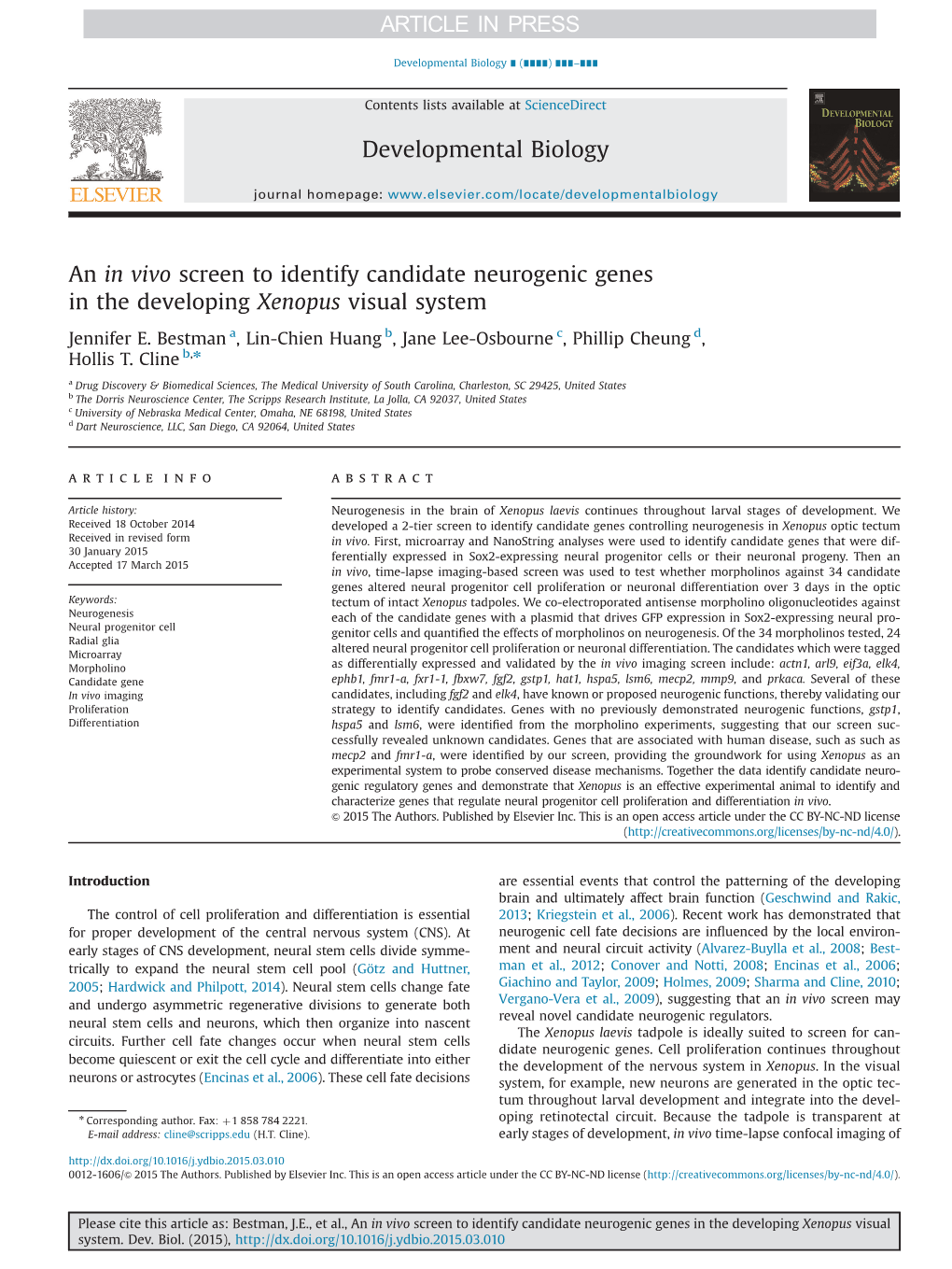 An in Vivo Screen to Identify Candidate Neurogenic Genes in the Developing Xenopus Visual System