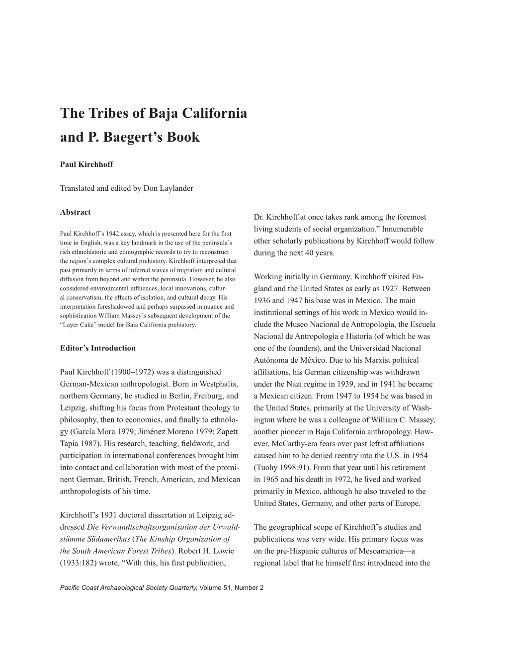 The Tribes of Baja California and P. Baegert's Book