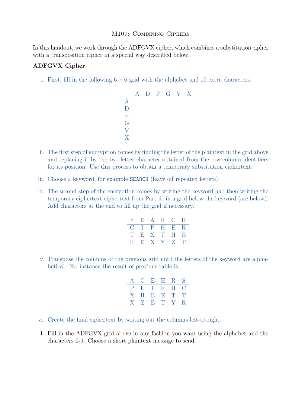 ADFGVX Cipher, Which Combines a Substitution Cipher with a Transposition Cipher in a Special Way Described Below