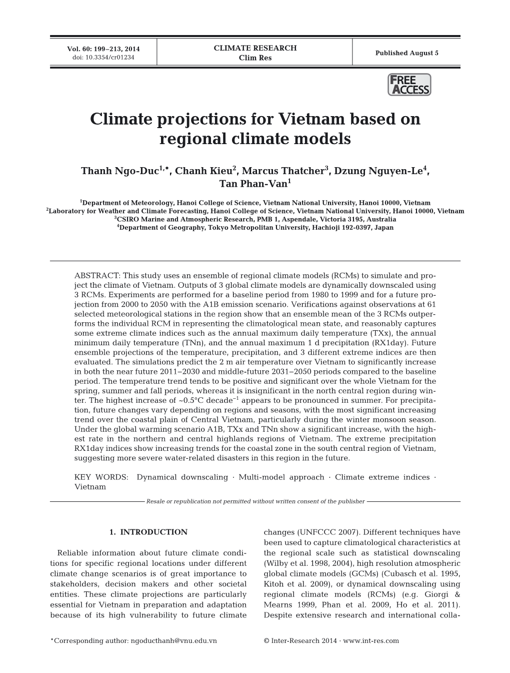 Climate Projections for Vietnam Based on Regional Climate Models