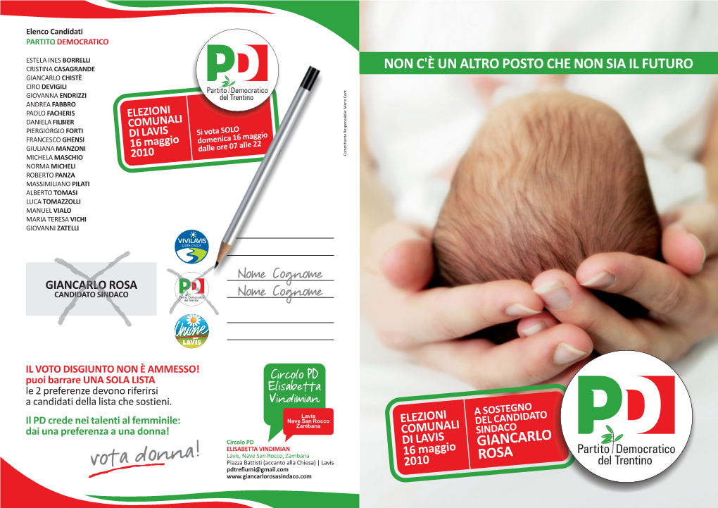 Pieghevole A4 2 Ante (Candidati PD Elezioni Lavis 2010)