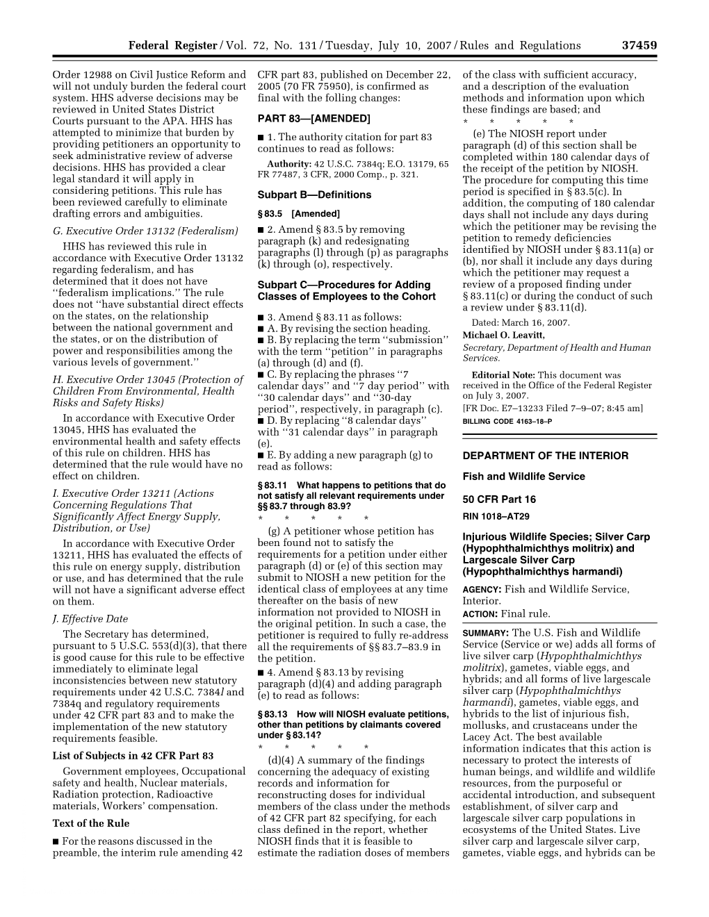 Federal Register/Vol. 72, No. 131/Tuesday, July 10, 2007/Rules