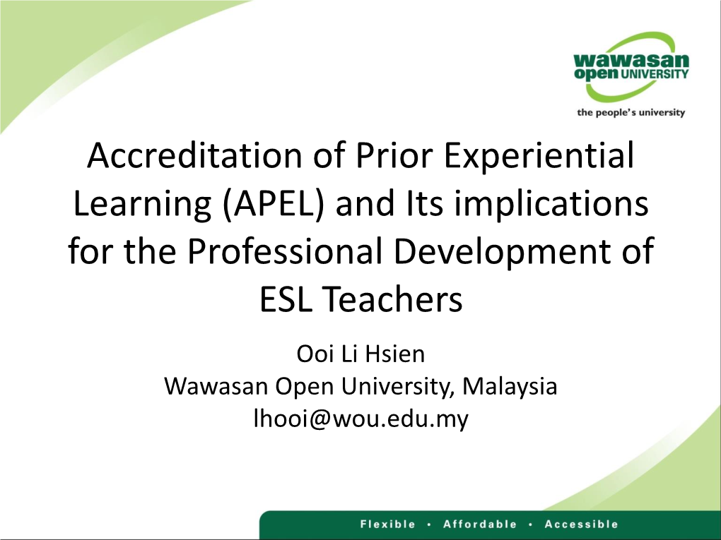 Accreditation of Prior Experiential Learning (APEL)