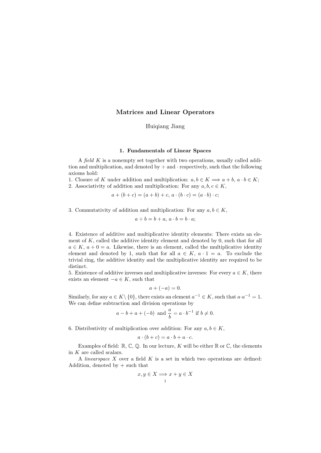 Matrices and Linear Operators