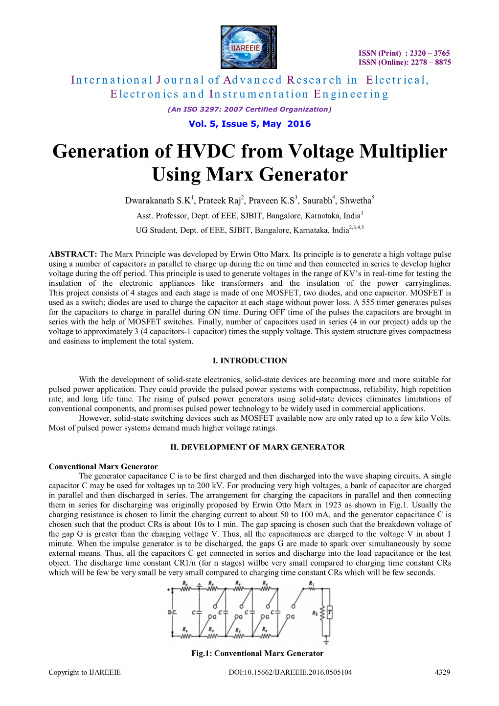 Generation of HVDC from Voltage Multiplier Using Marx Generator