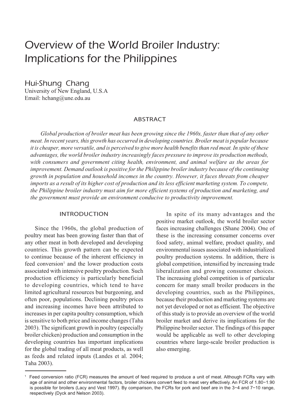 Overview of the World Broiler Industry: Implications for the Philippines