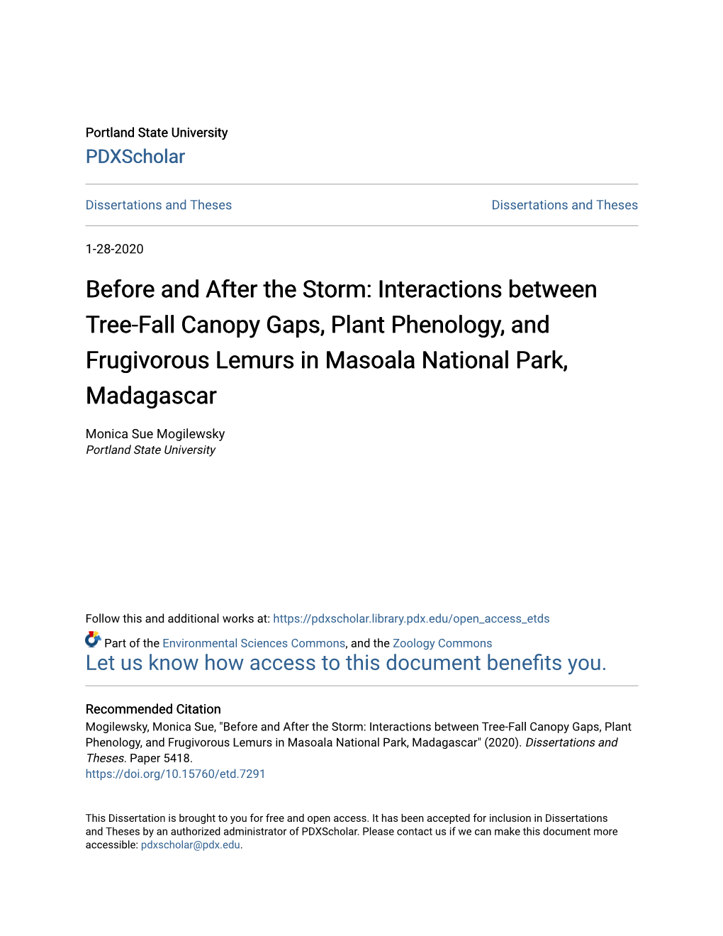 Interactions Between Tree-Fall Canopy Gaps, Plant Phenology, and Frugivorous Lemurs in Masoala National Park, Madagascar