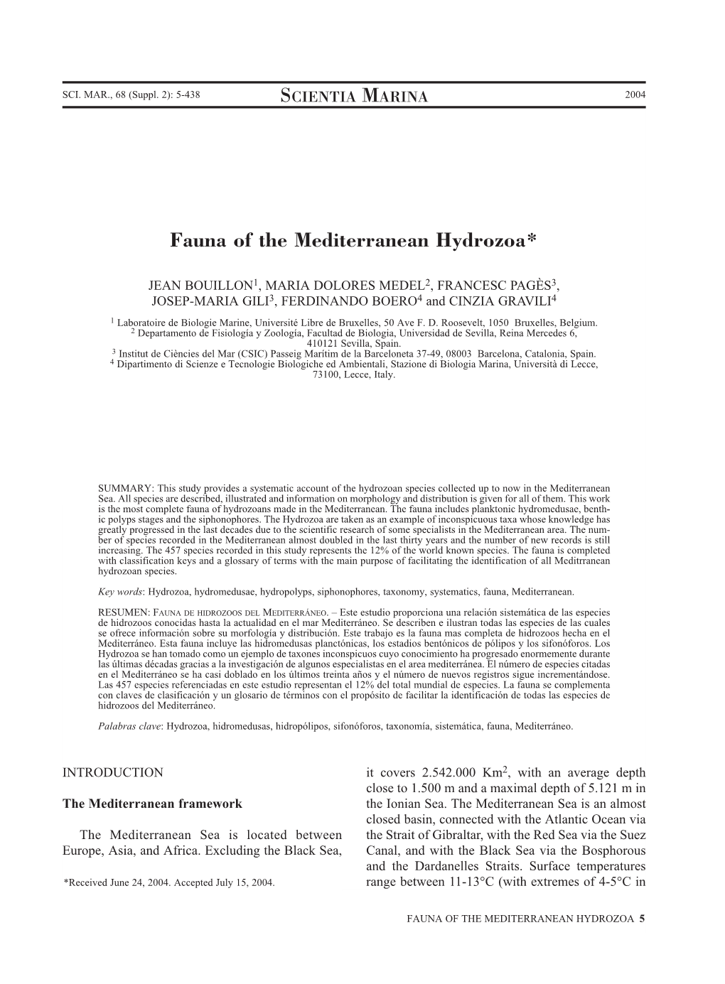 Fauna of the Mediterranean Hydrozoa*