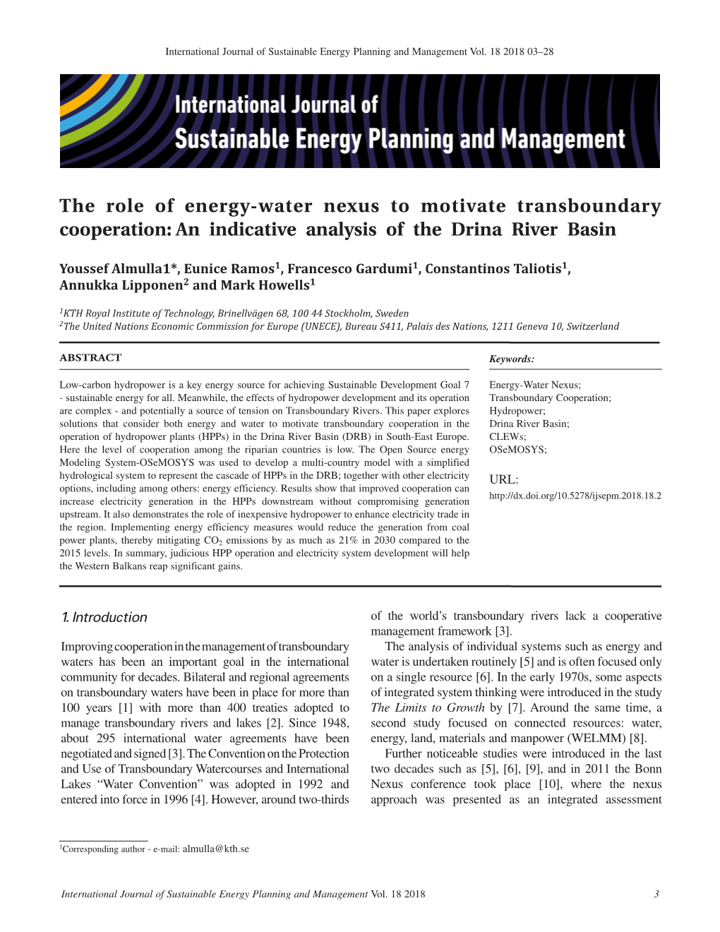 The Role of Energy-Water Nexus to Motivate Transboundary Cooperation: an Indicative Analysis of the Drina River Basin