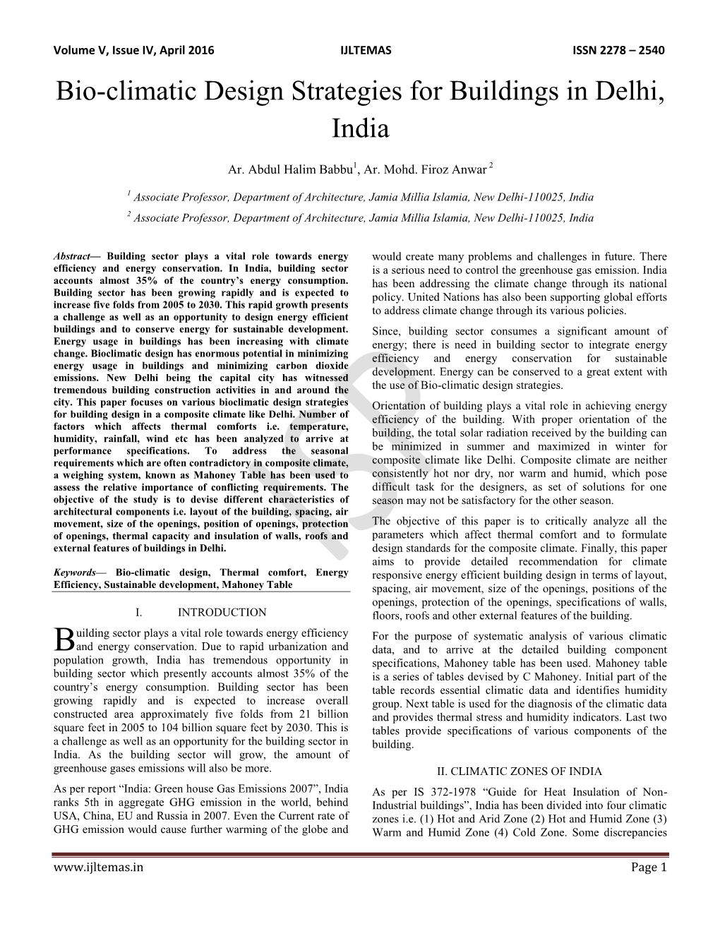 Bio-Climatic Design Strategies for Buildings in Delhi, India