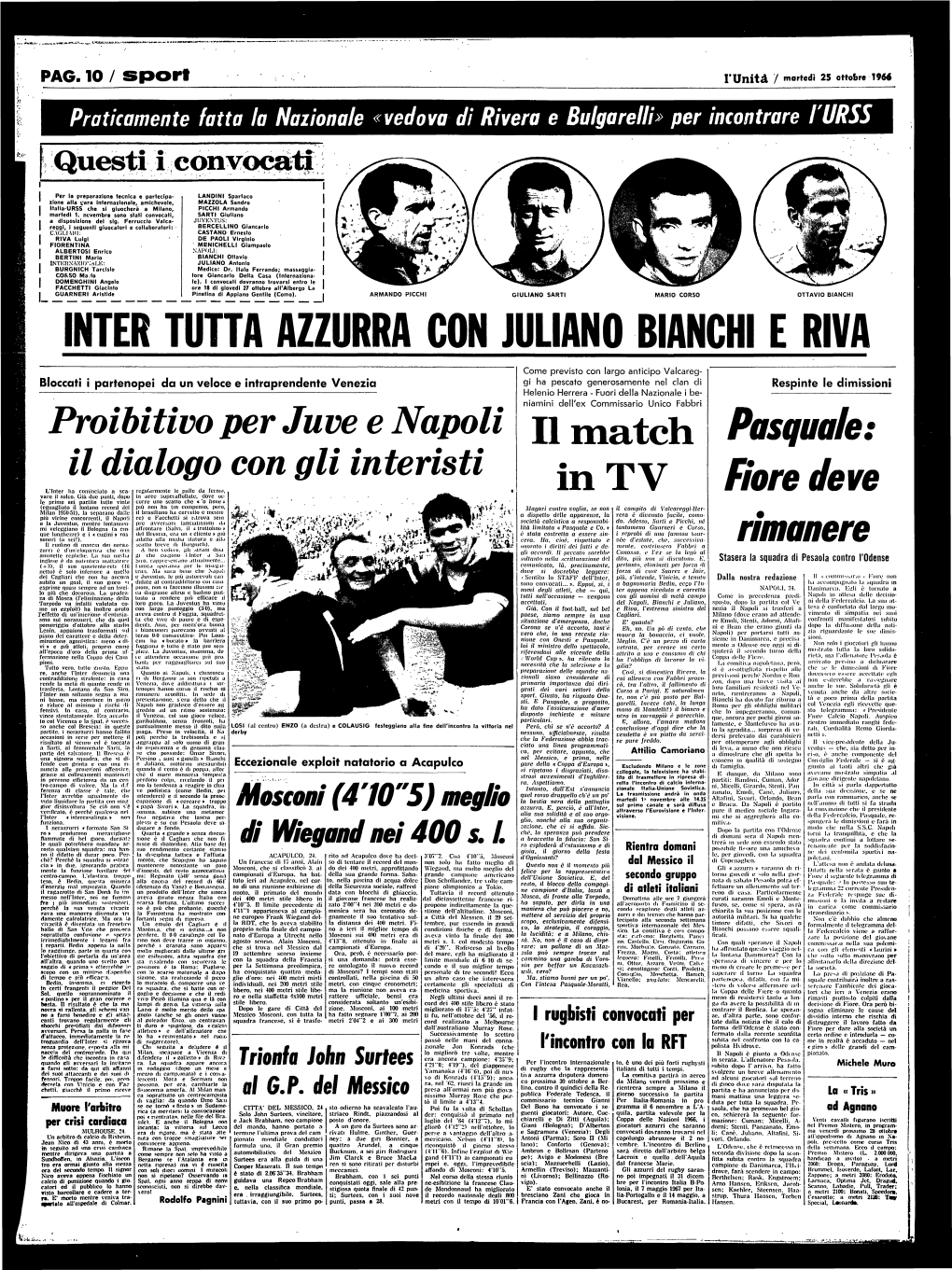 PAG. 10 / Sport I'unit a / Marredi 25 Ottobre 1966