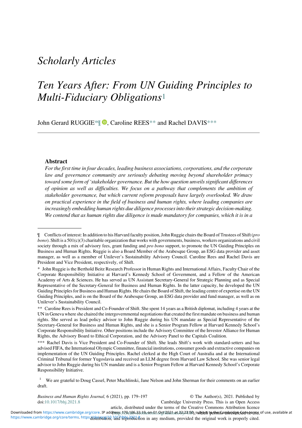 From UN Guiding Principles to Multi-Fiduciary Obligations1