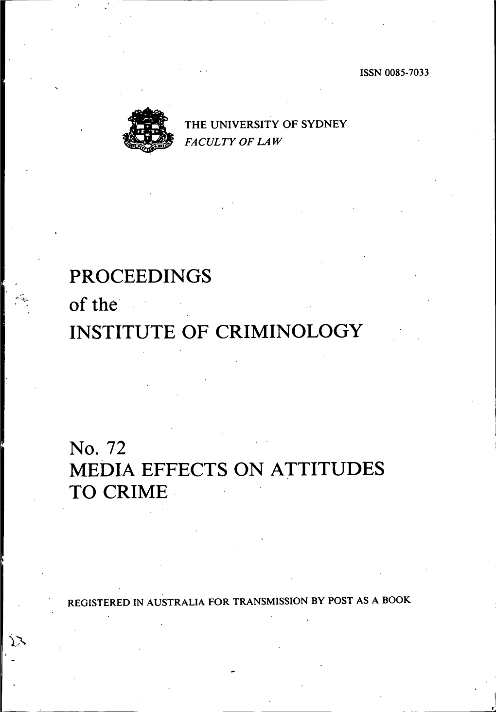 Faculty Oflaw Proceedings Institute of Criminology