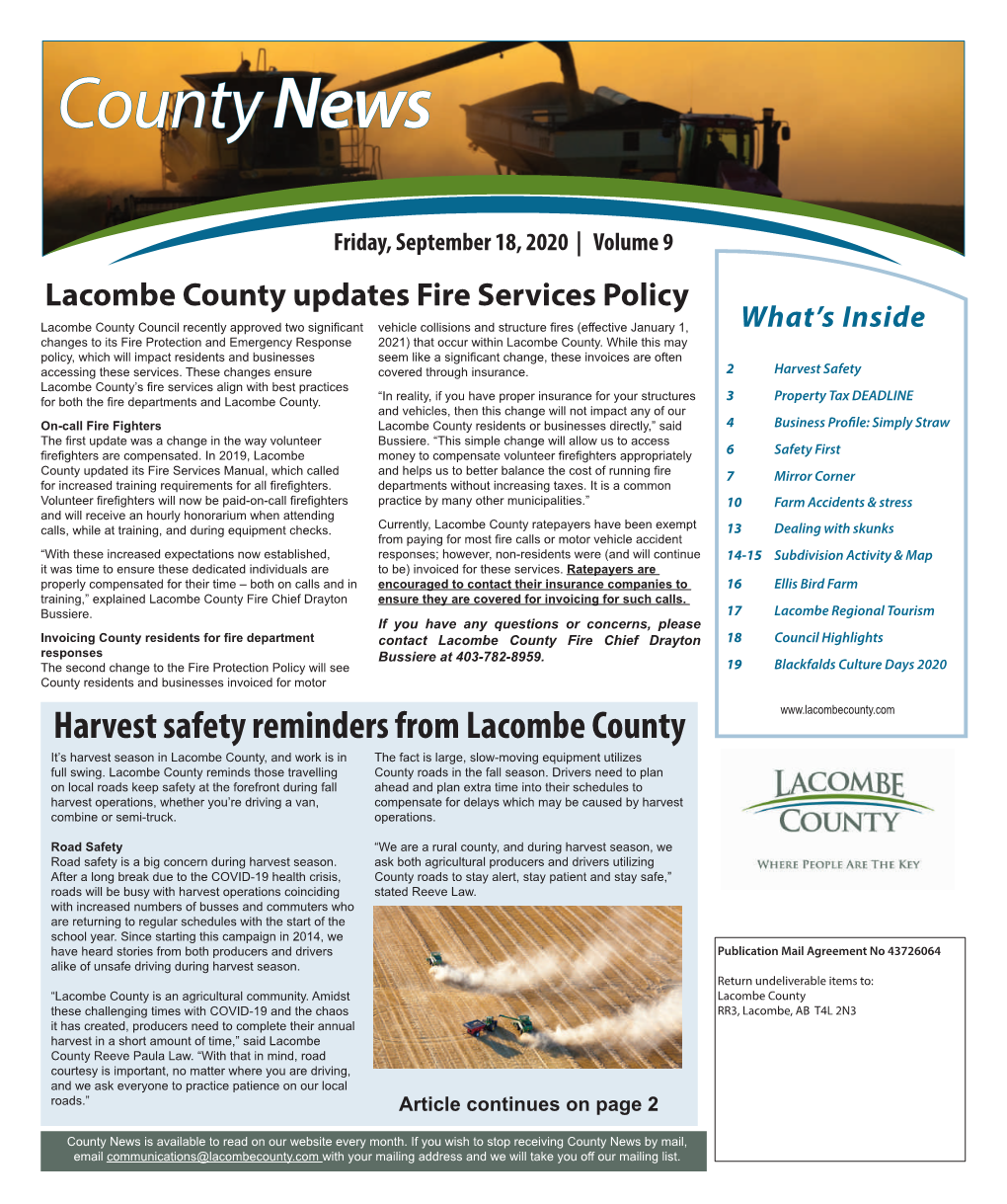 Pdf September 2020 County News