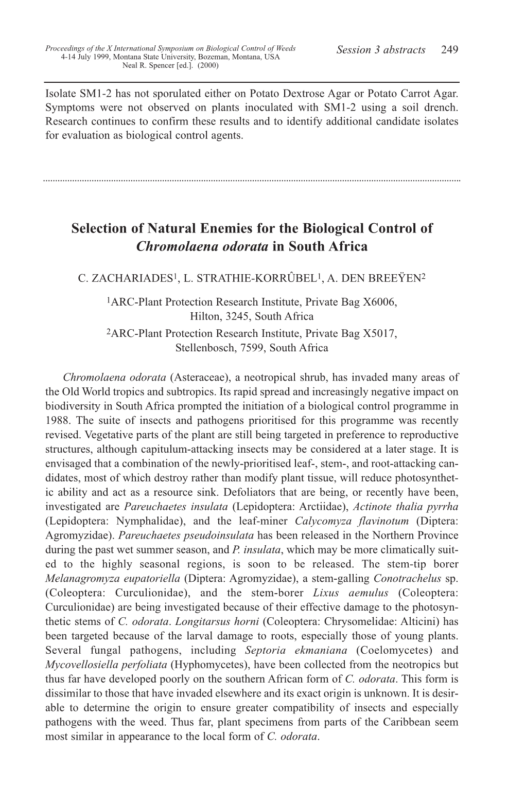 Selection of Natural Enemies for the Biological Control of Chromolaena Odorata in South Africa