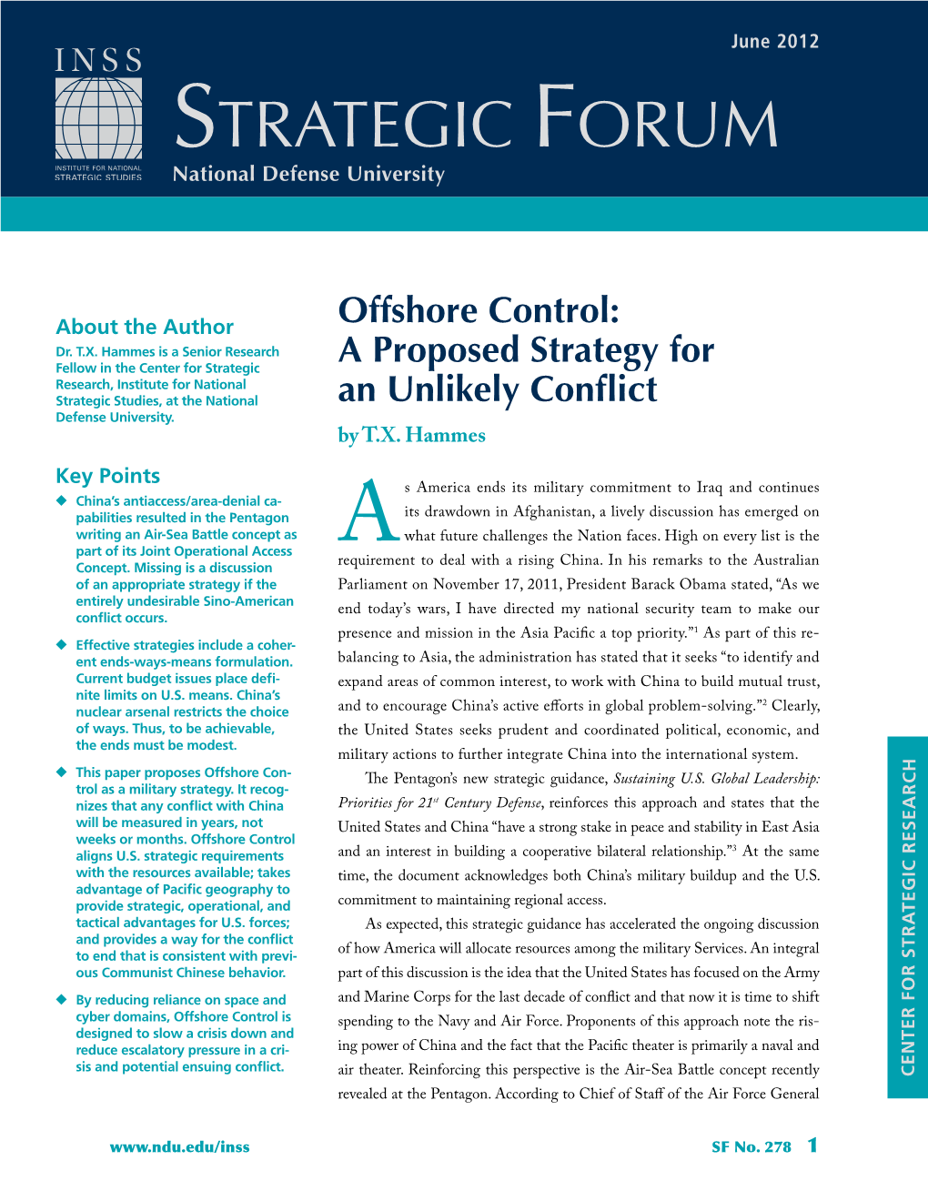 Offshore Control: a Proposed Strategy for an Unlikely Conflict | Strategic