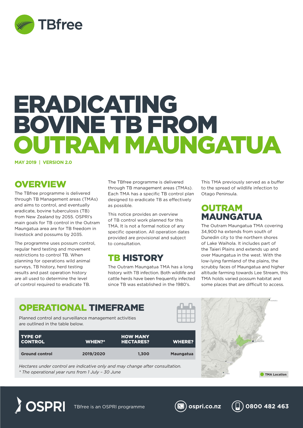 Eradicating Bovine Tb from Outram Maungatua May 2019 | Version 2.0