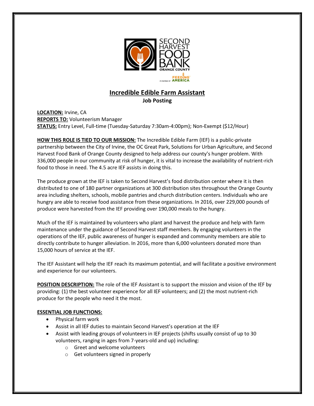 Incredible Edible Farm Assistant Job Posting