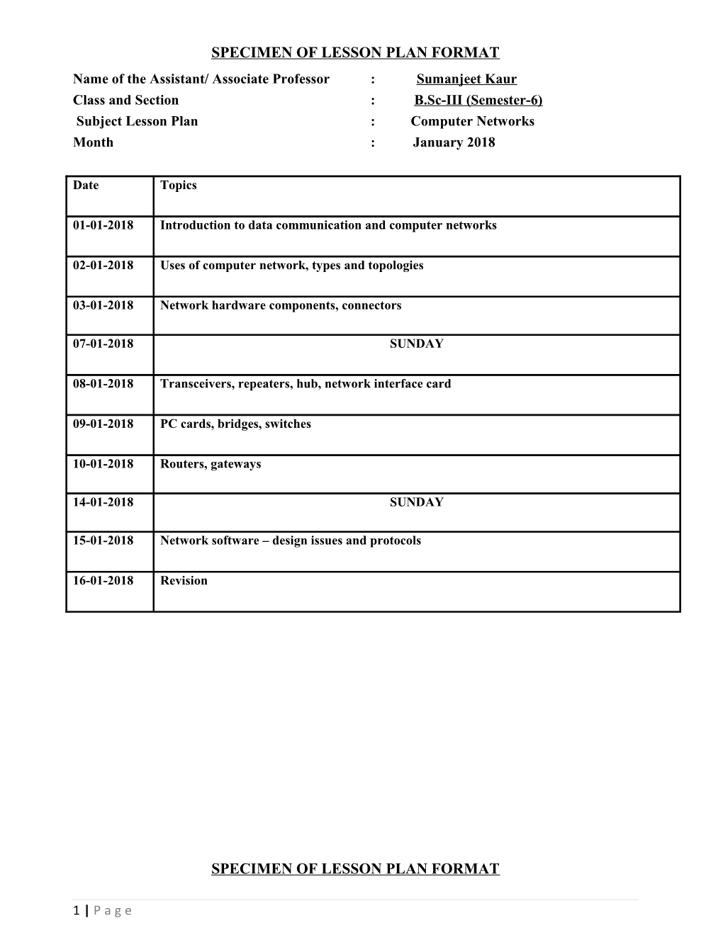 Specimen of Lesson Plan Format s3