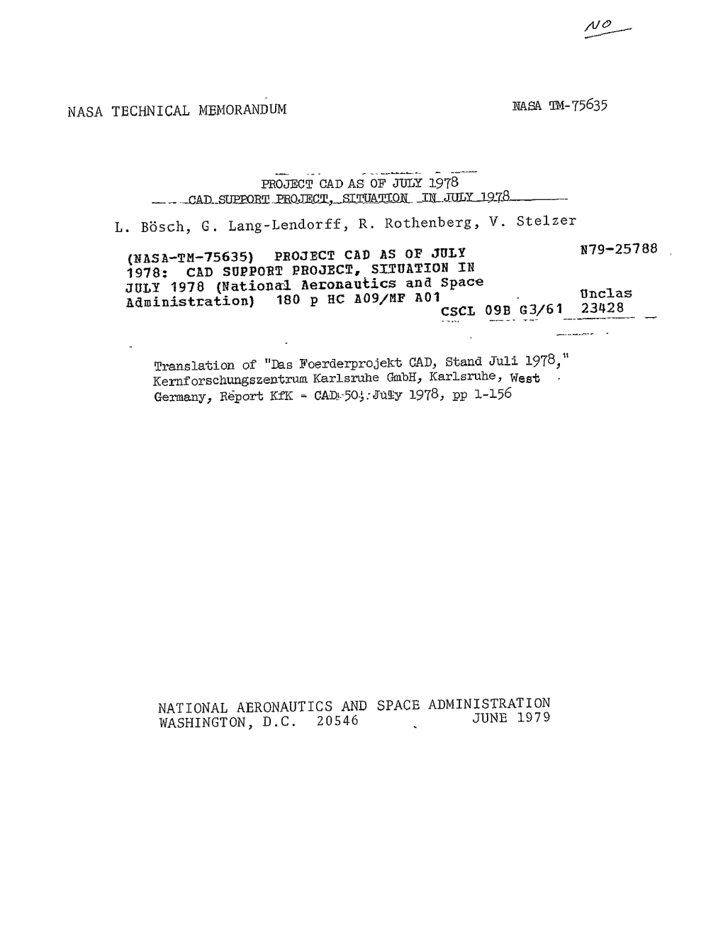 Nasa Tm-75635 Nasa Technical Memorandum Project Cad