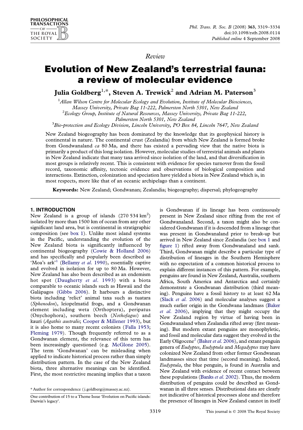 Evolution of New Zealand's Terrestrial Fauna