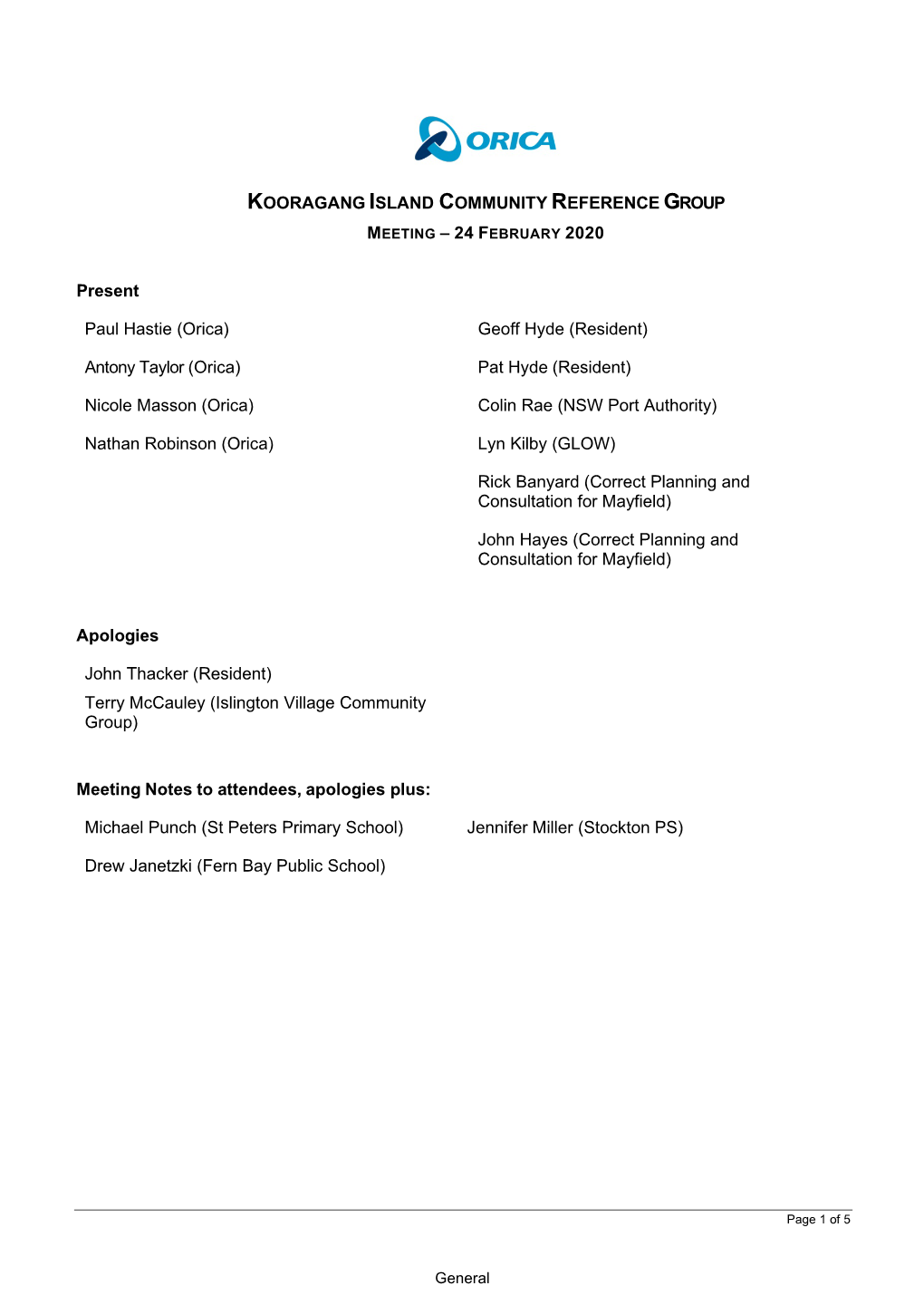 Kooragang Island Community Reference Group Meeting – 24 February 2020