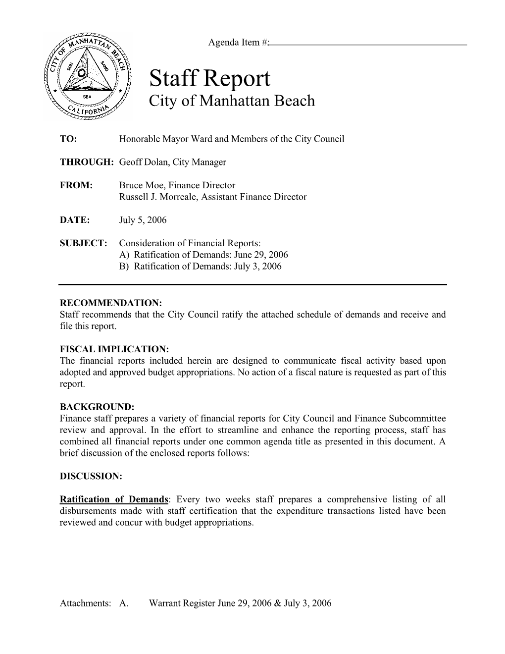 Staff Report City of Manhattan Beach