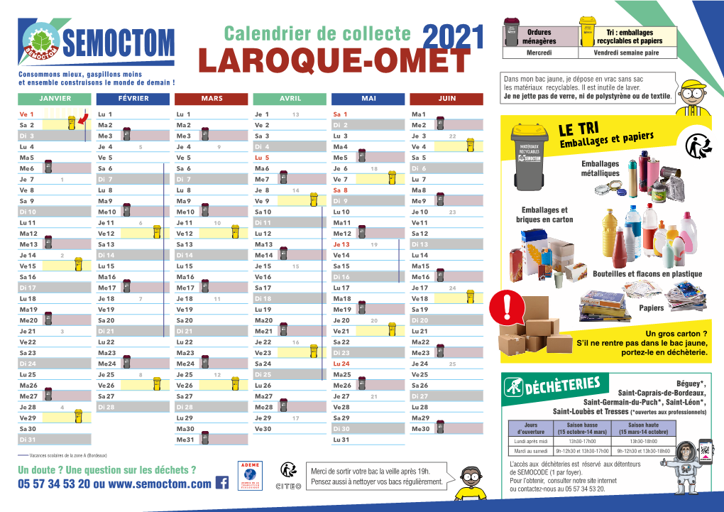 LAROQUE-OMET Et Ensemble Construisons Le Monde De Demain ! Dans Mon Bac Jaune, Je Dépose En Vrac Sans Sac Les Matériaux Recyclables