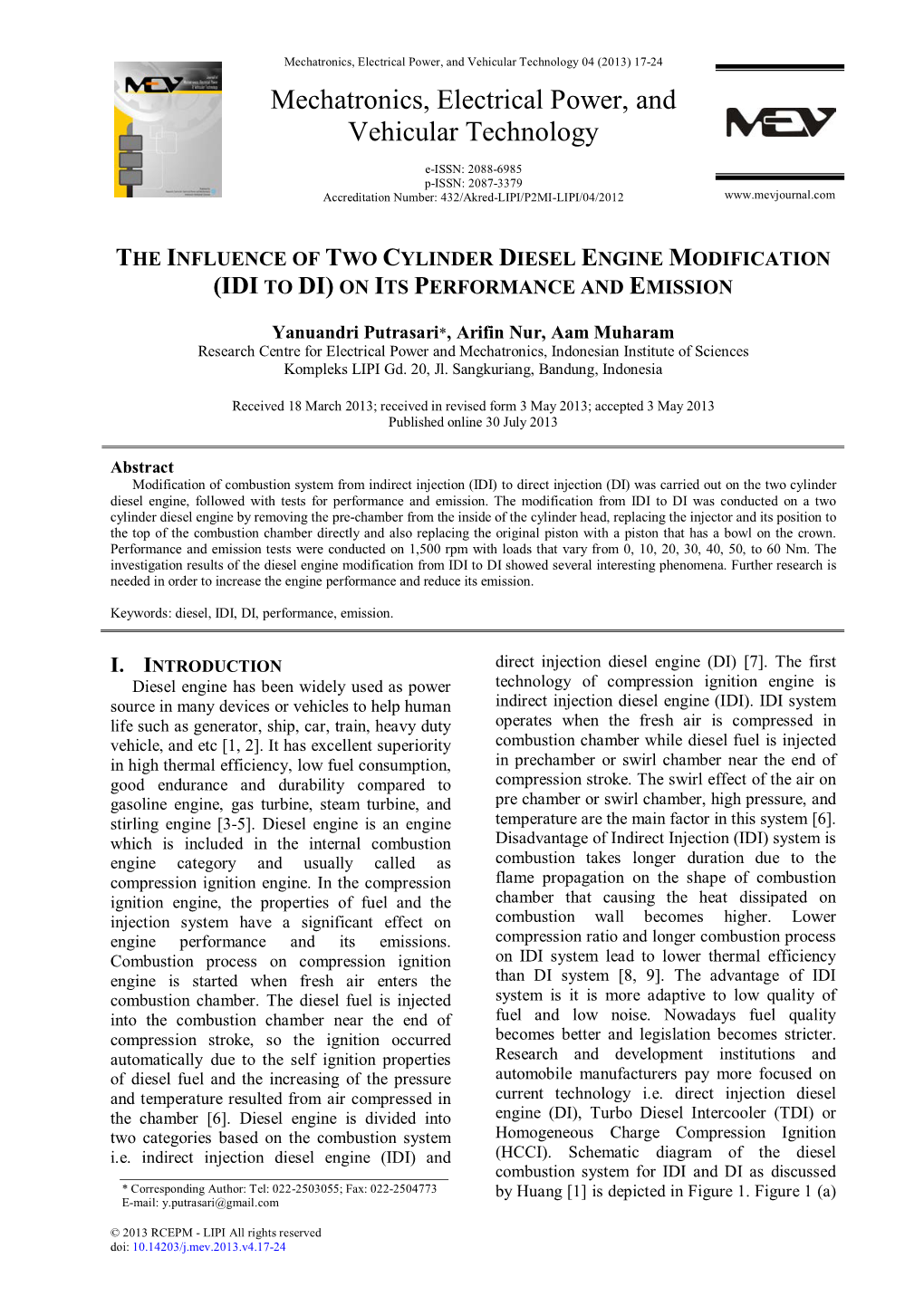 The Influence of Two Cylinder Diesel Engine Modification(IDI To