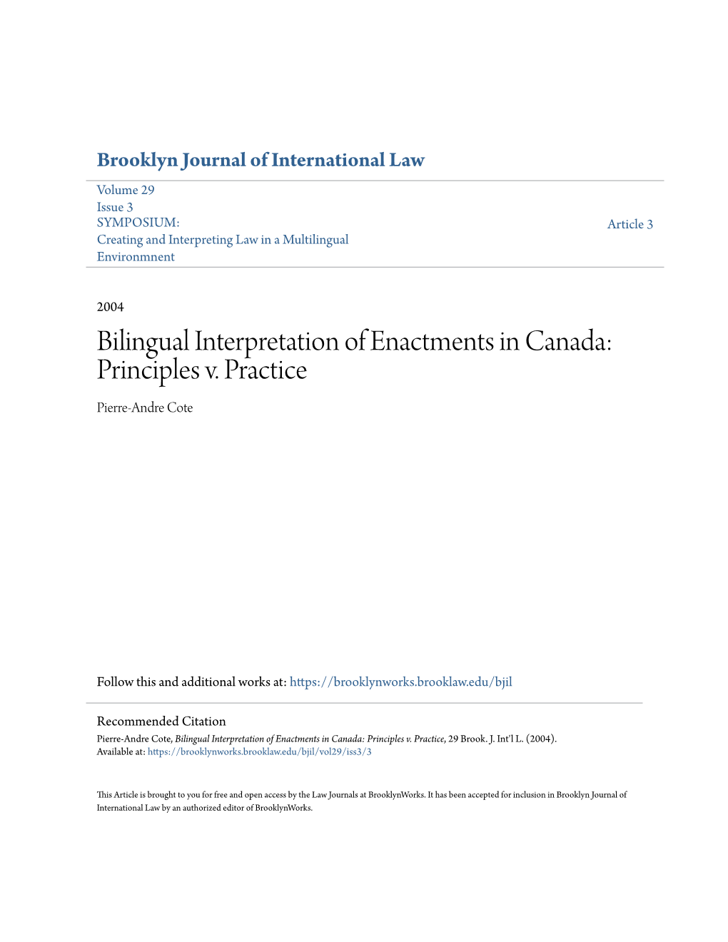Bilingual Interpretation of Enactments in Canada: Principles V
