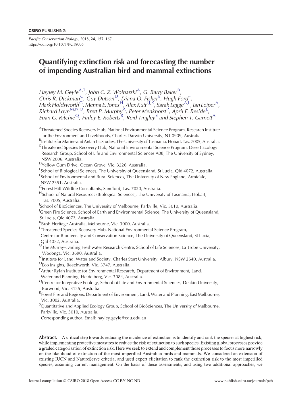 Quantifying Extinction Risk and Forecasting the Number of Impending Australian Bird and Mammal Extinctions