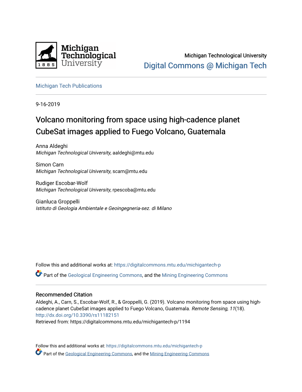 Volcano Monitoring from Space Using High-Cadence Planet Cubesat Images Applied to Fuego Volcano, Guatemala