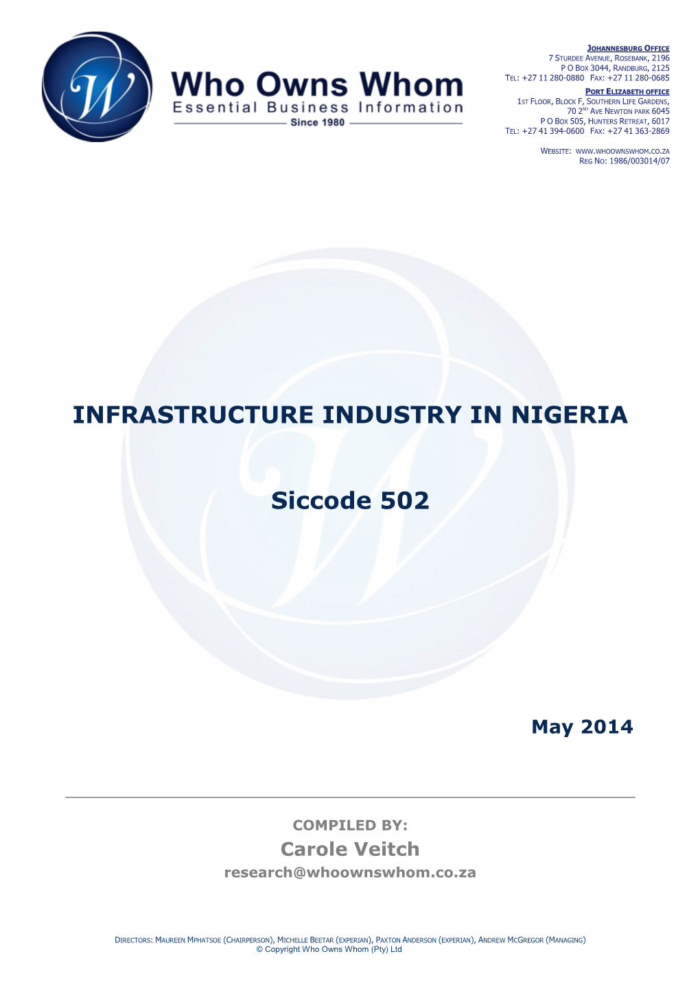 INFRASTRUCTURE INDUSTRY in NIGERIA Siccode