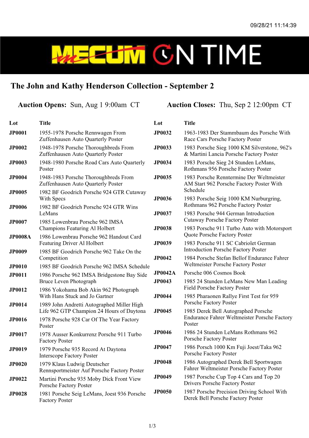 The John and Kathy Henderson Collection - September 2