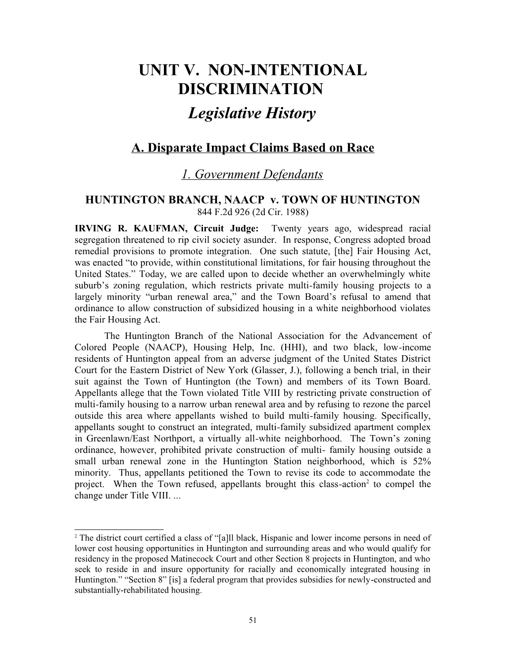 Unit V. Non-Intentional Discrimination