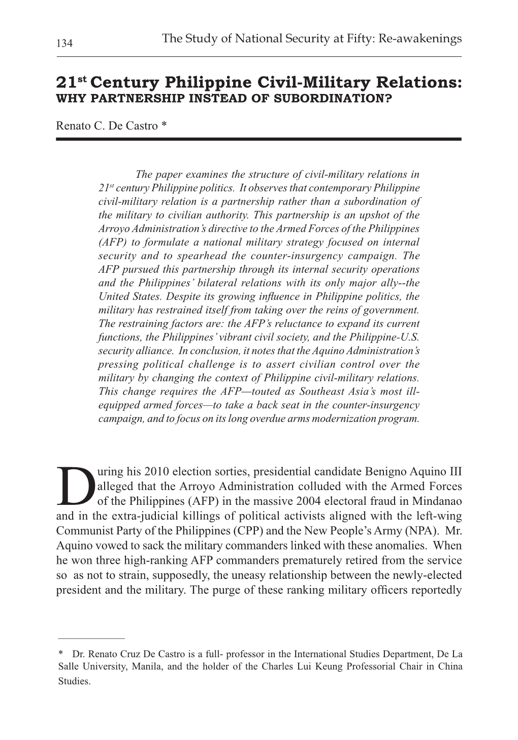 21St Century Philippine Civil-Military Relations: WHY PARTNERSHIP INSTEAD of SUBORDINATION?