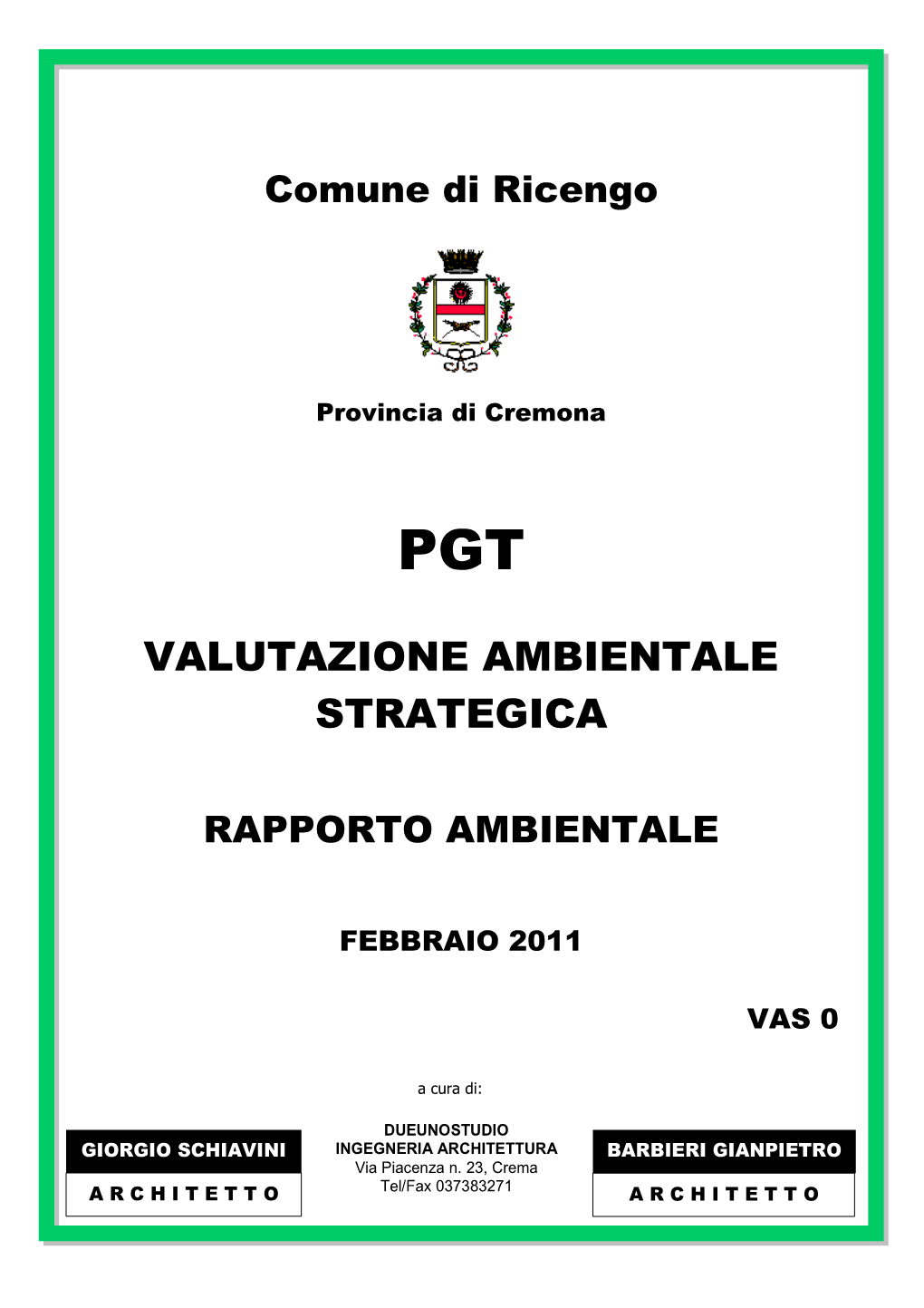 VAS0 – Rapporto Ambientale -.: Comune Di Ricengo