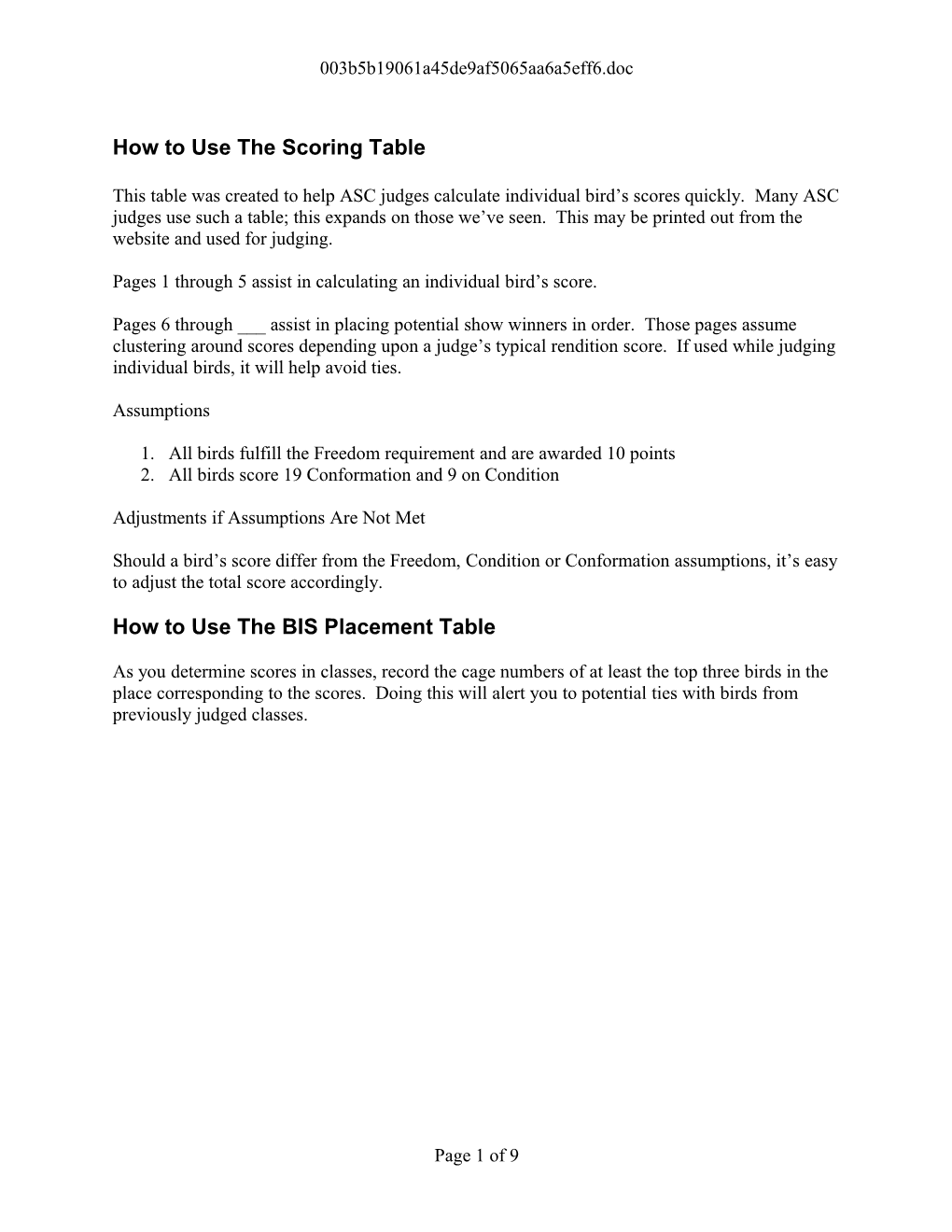 How to Use the Scoring Table