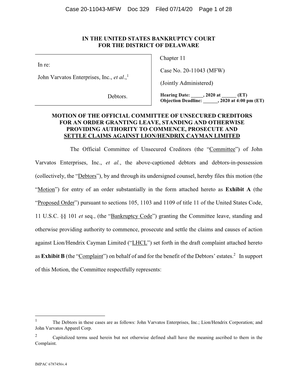 Case 20-11043-MFW Doc 329 Filed 07/14/20 Page 1 of 28