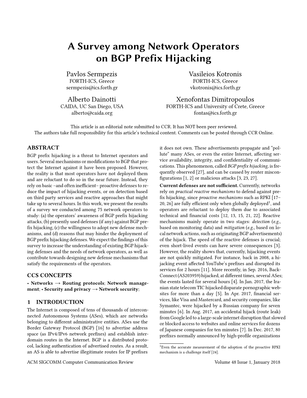 A Survey Among Network Operatorson BGP Prefix Hijacking